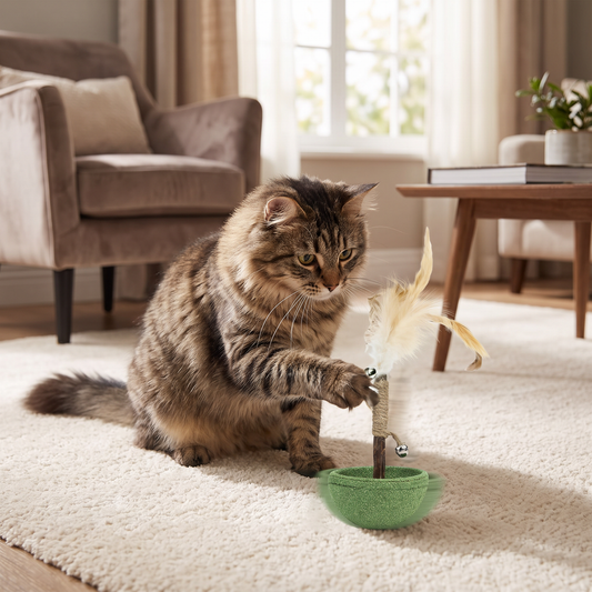 Teeth Cleaning Catnip Tumbler Cat Toy – Interactive Feather Teaser with Bell