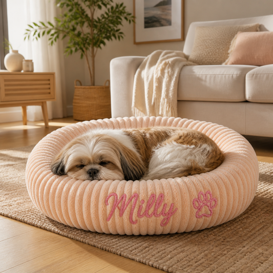 Personalized Round Fluffy Dog Bed
