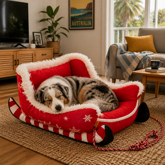Christmas Sleigh-Shaped Plush Pet Bed with Washable Waterproof Cover