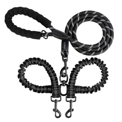 2-in-1 Double Dog Leash with 360° Swivel – Tangle-Free & Shock-Absorbing