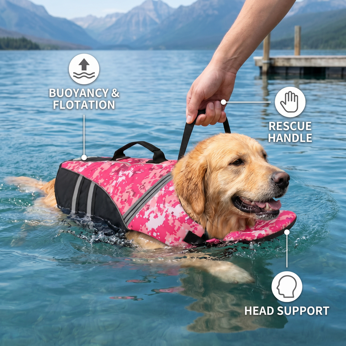 Dog Safety Swim Vest with Rescue Handle