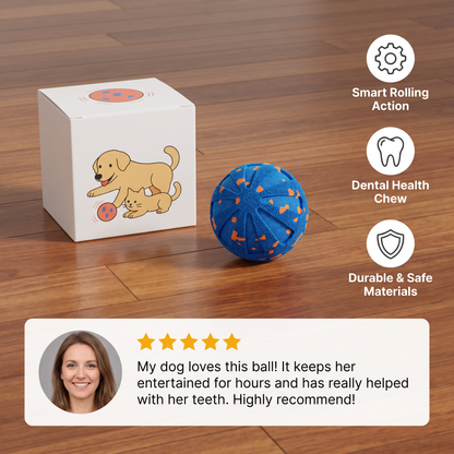 Interactive Rechargeable Dog Ball – Smart Rolling & Dental Chew Toy